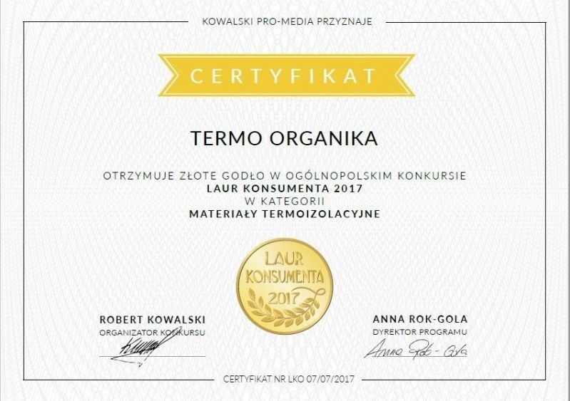 Termo Organika liderem wśród producentów materiałów izolacyjnych - wyniki plebiscytu Laur Konsumenta 2017