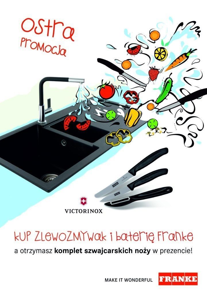 Ostra promocja - Zlewozmywak i bateria kuchenna Franke w komplecie z nożami Victorinox
