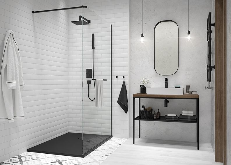 Łazienka z kabiną prysznicową w kolorze czarnym